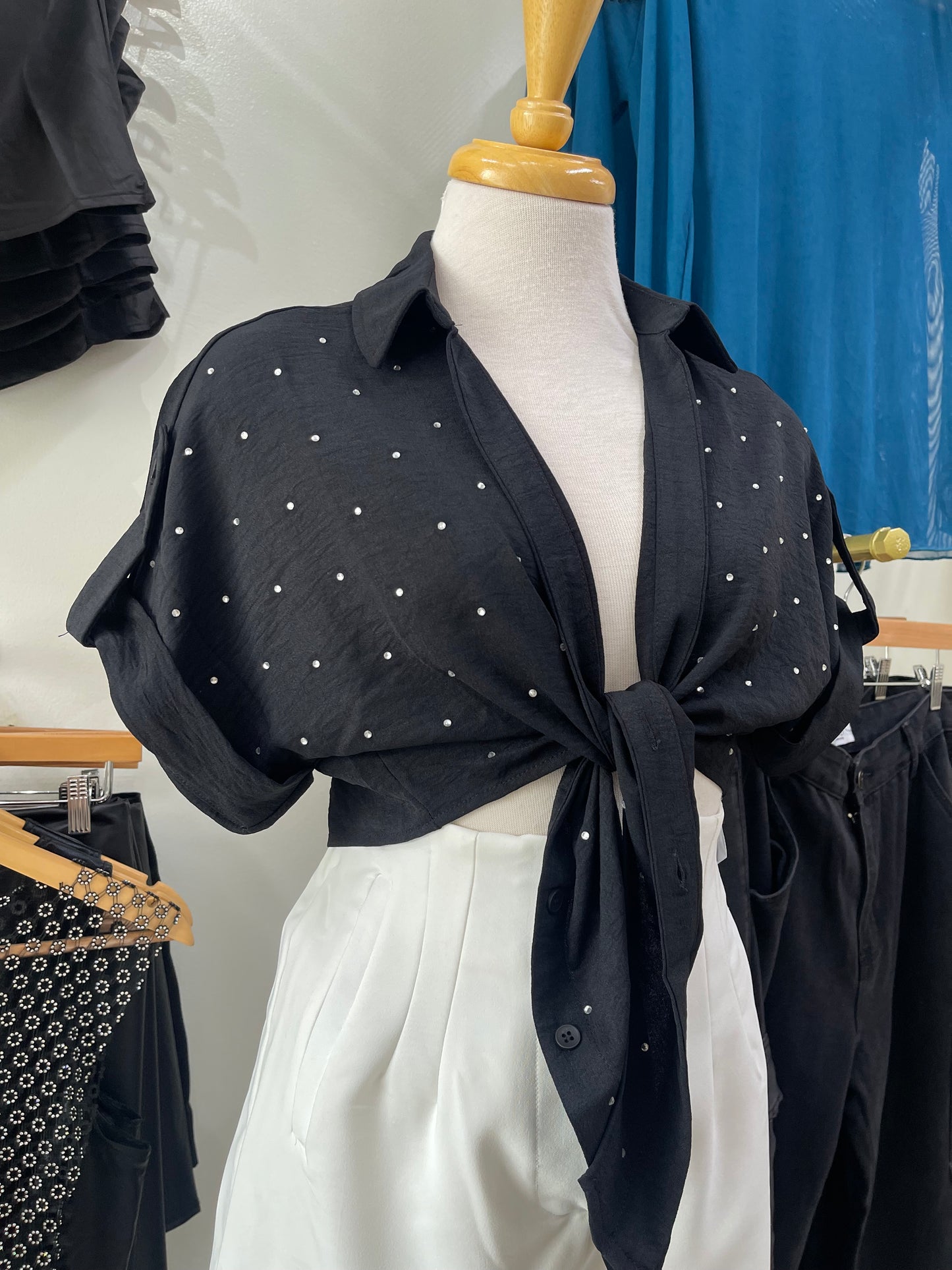 Black Rhinestone Summer Top