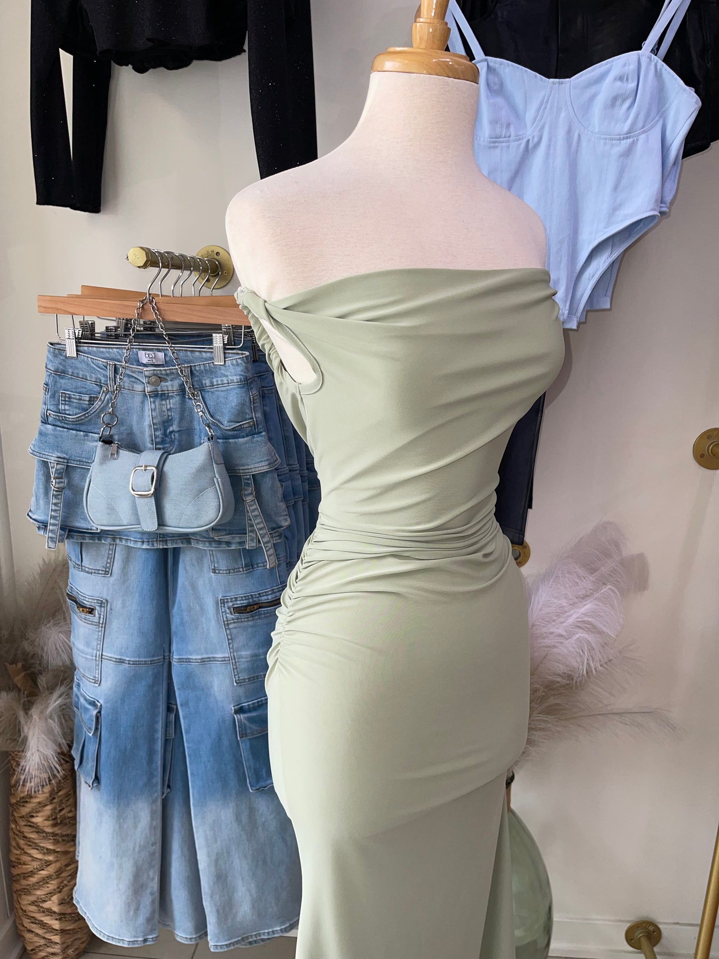 Zahra Off Shoulder Mint Dress