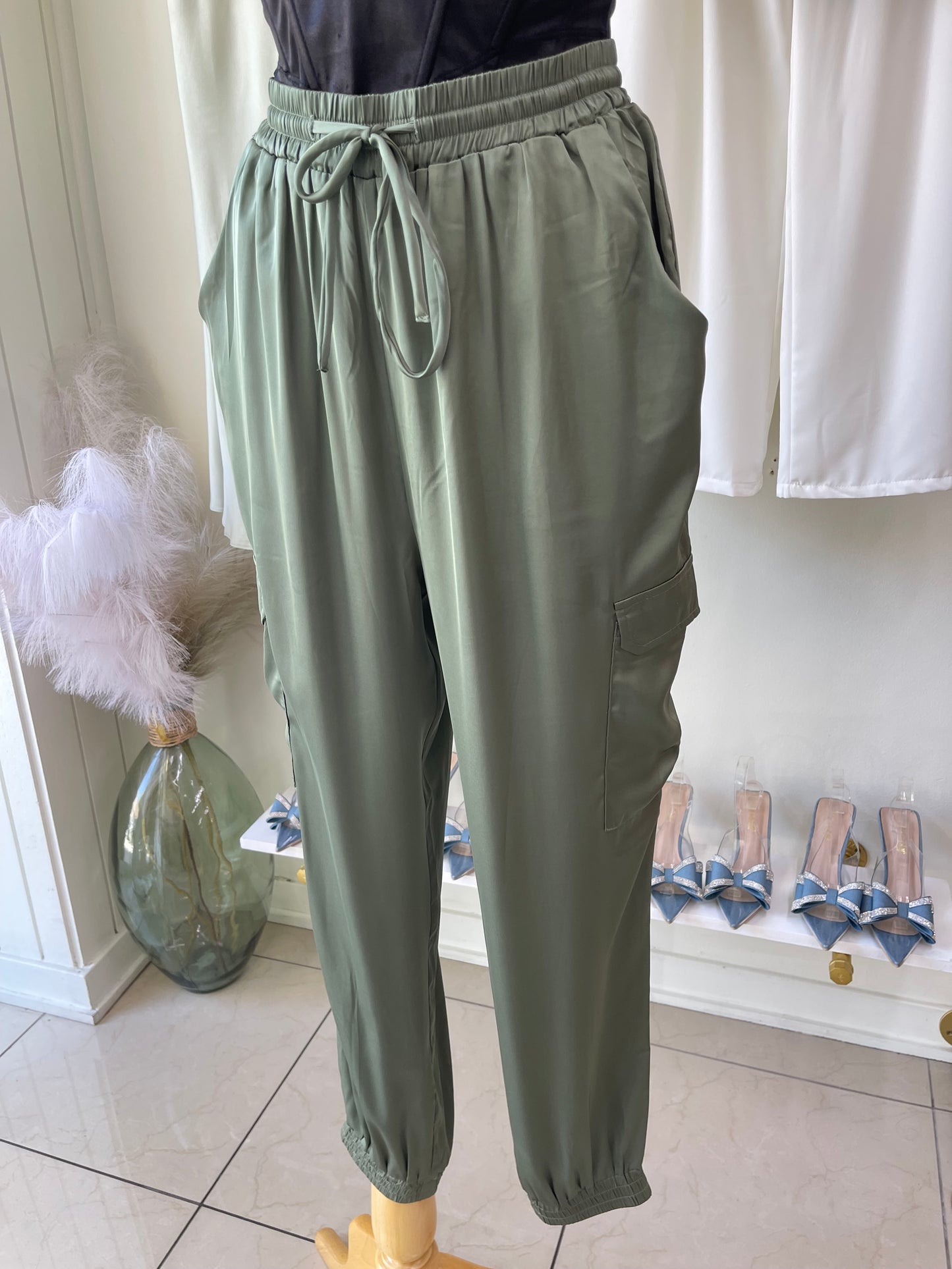 Summer Olive Satin Bottoms