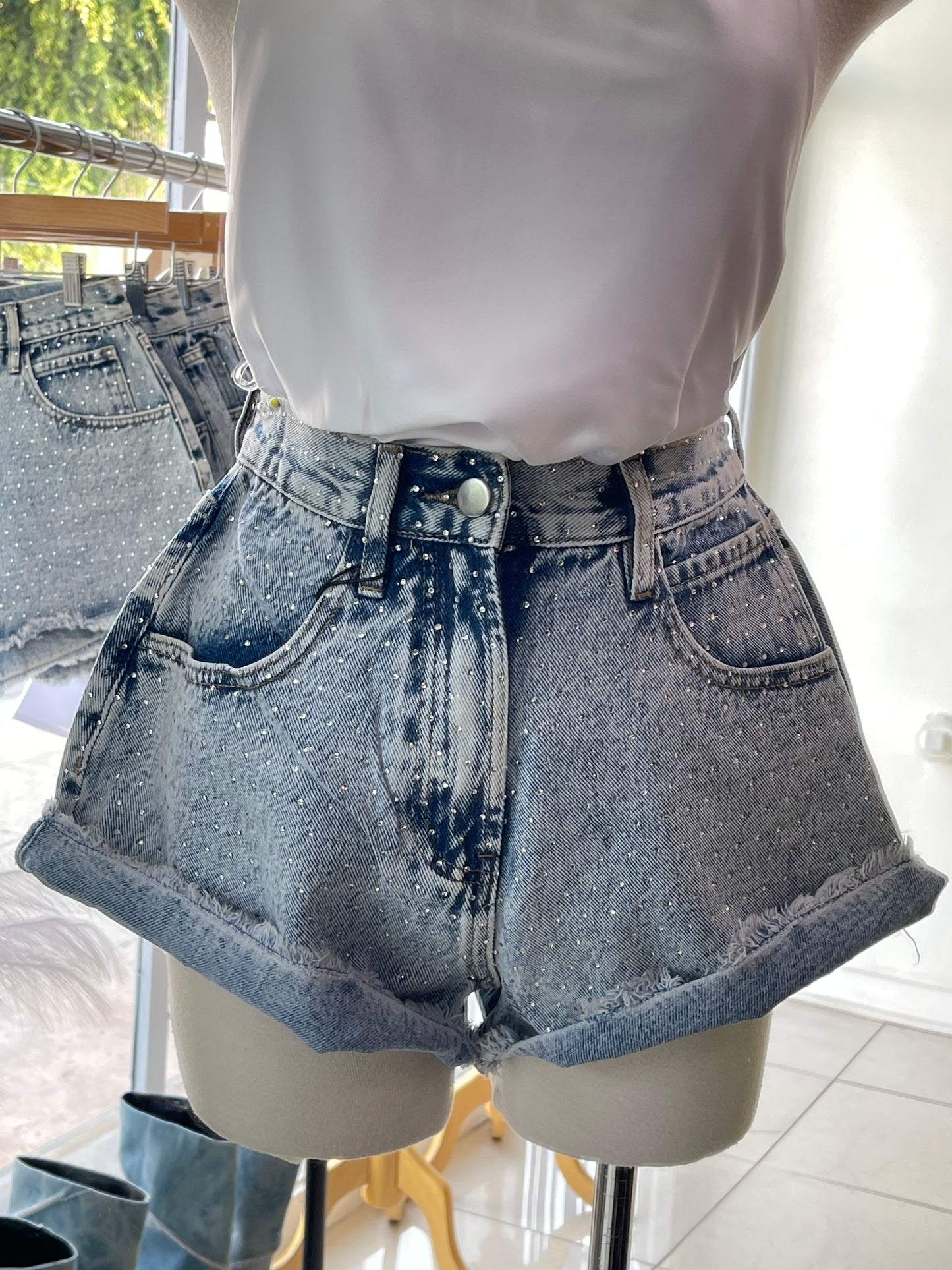 Flared Rhinestone Shorts