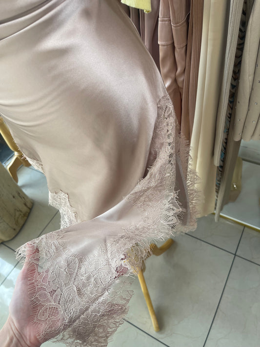 Beige Satin Lace Dress
