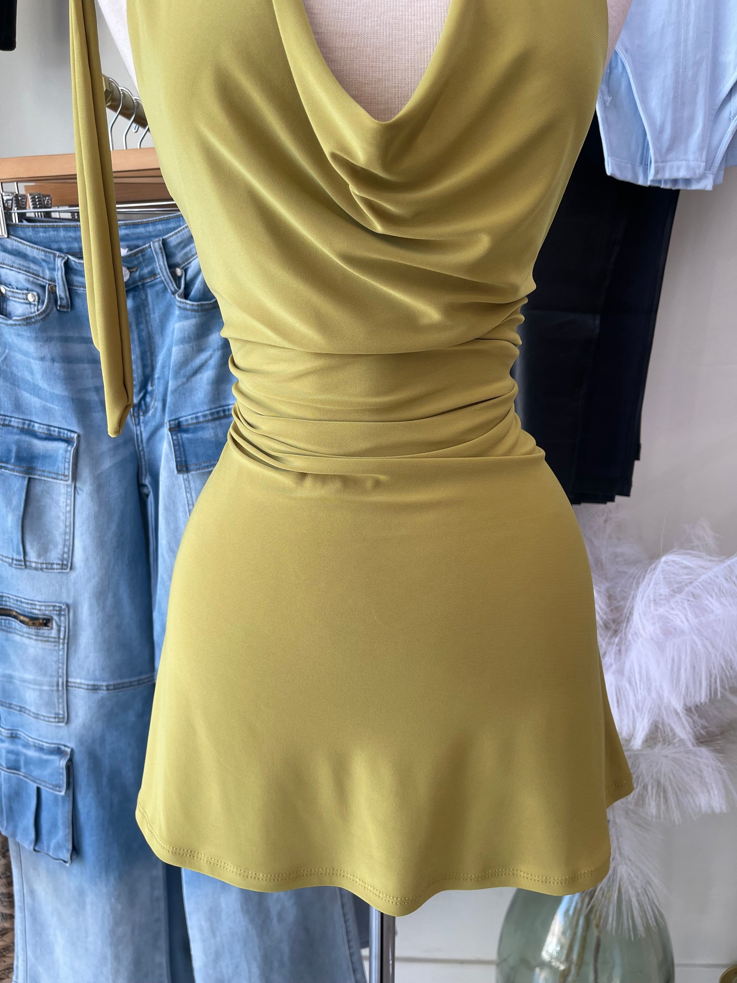 Zahra Olive Halter Dress 🍸