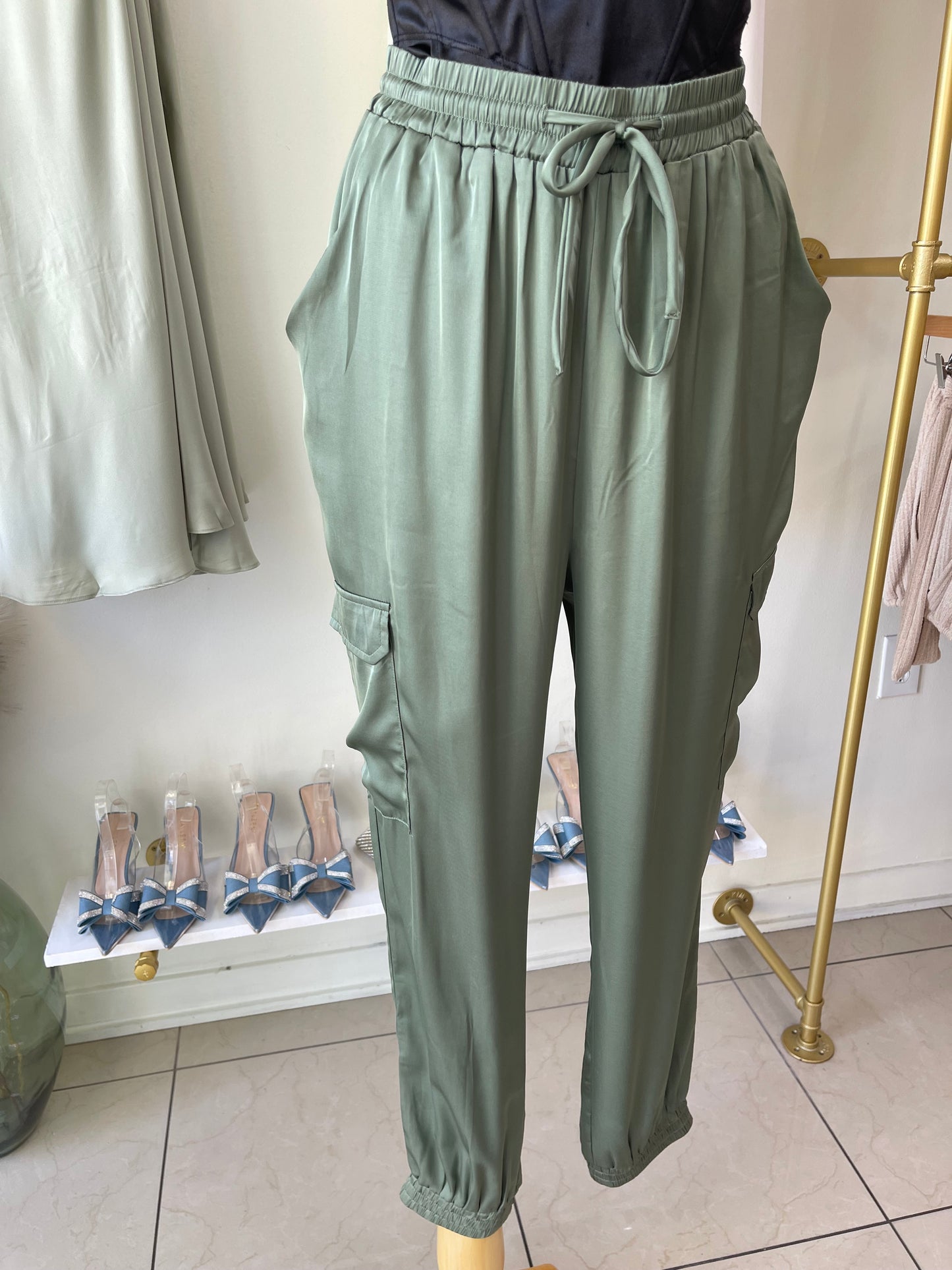 Summer Olive Satin Bottoms