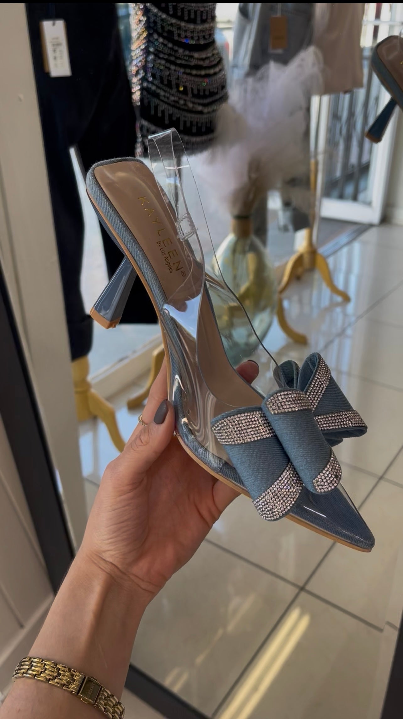 Denim Bow Sparkle Heel