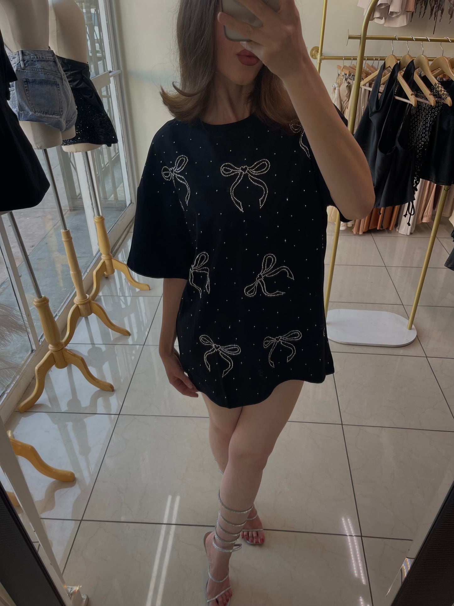 Oversized Rhinestone Bow Tee