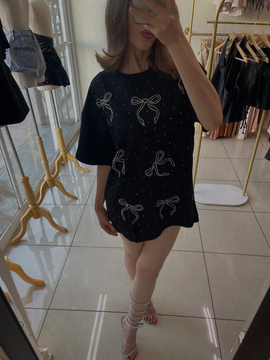 Oversized Rhinestone Bow Tee