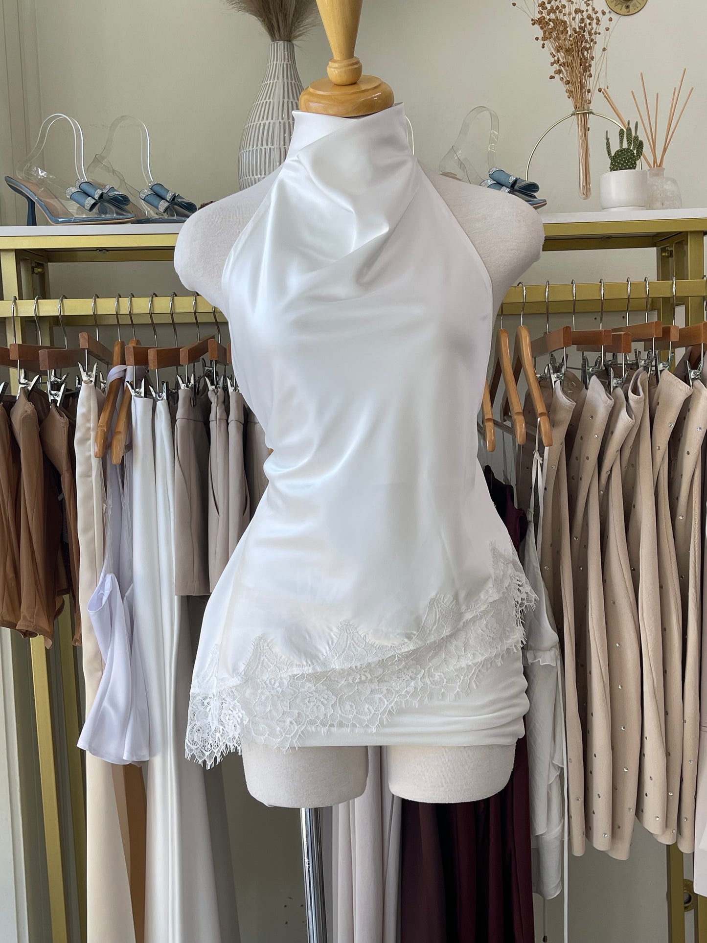 White Satin Lace Top 🦢