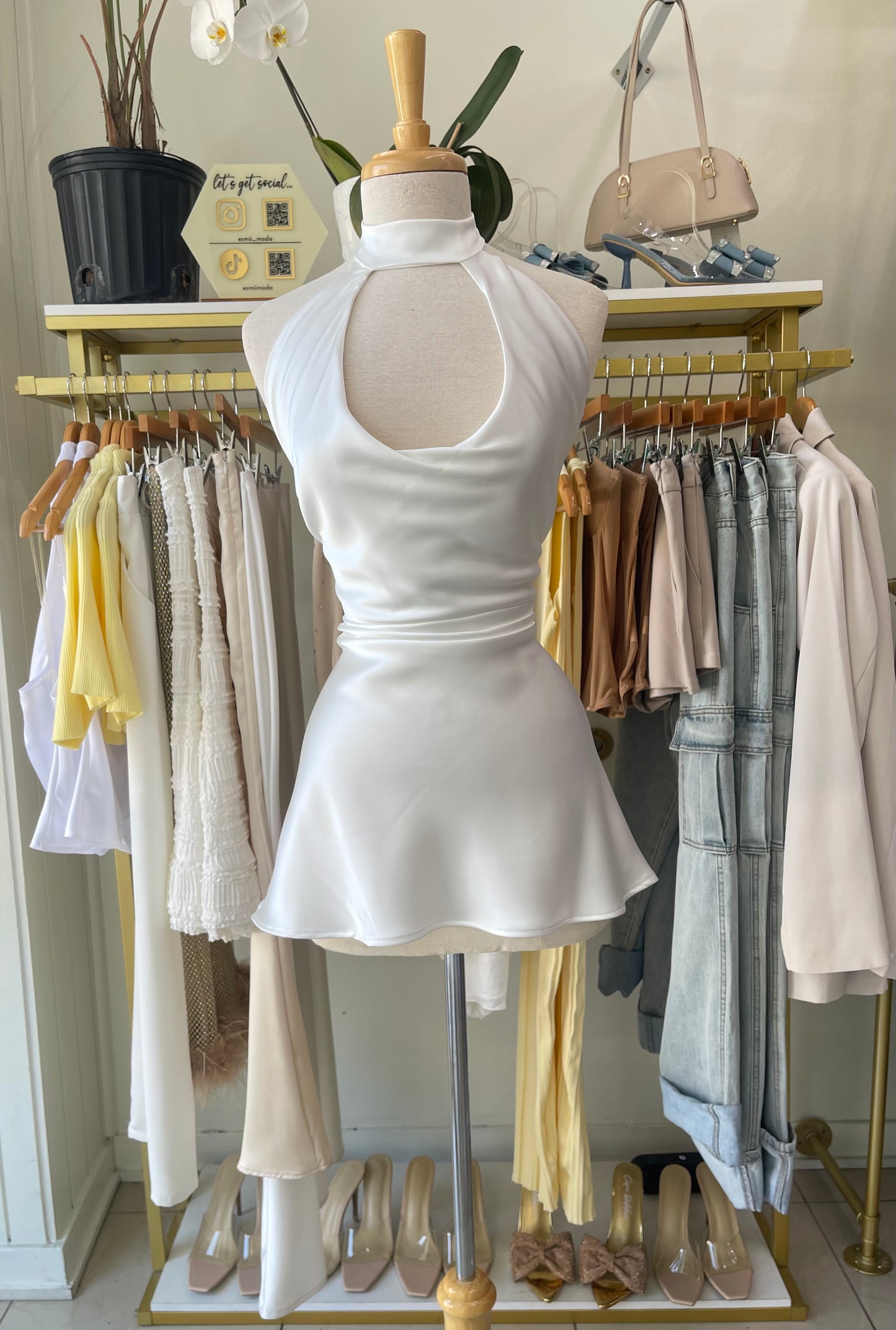 White Satin Bow Dress