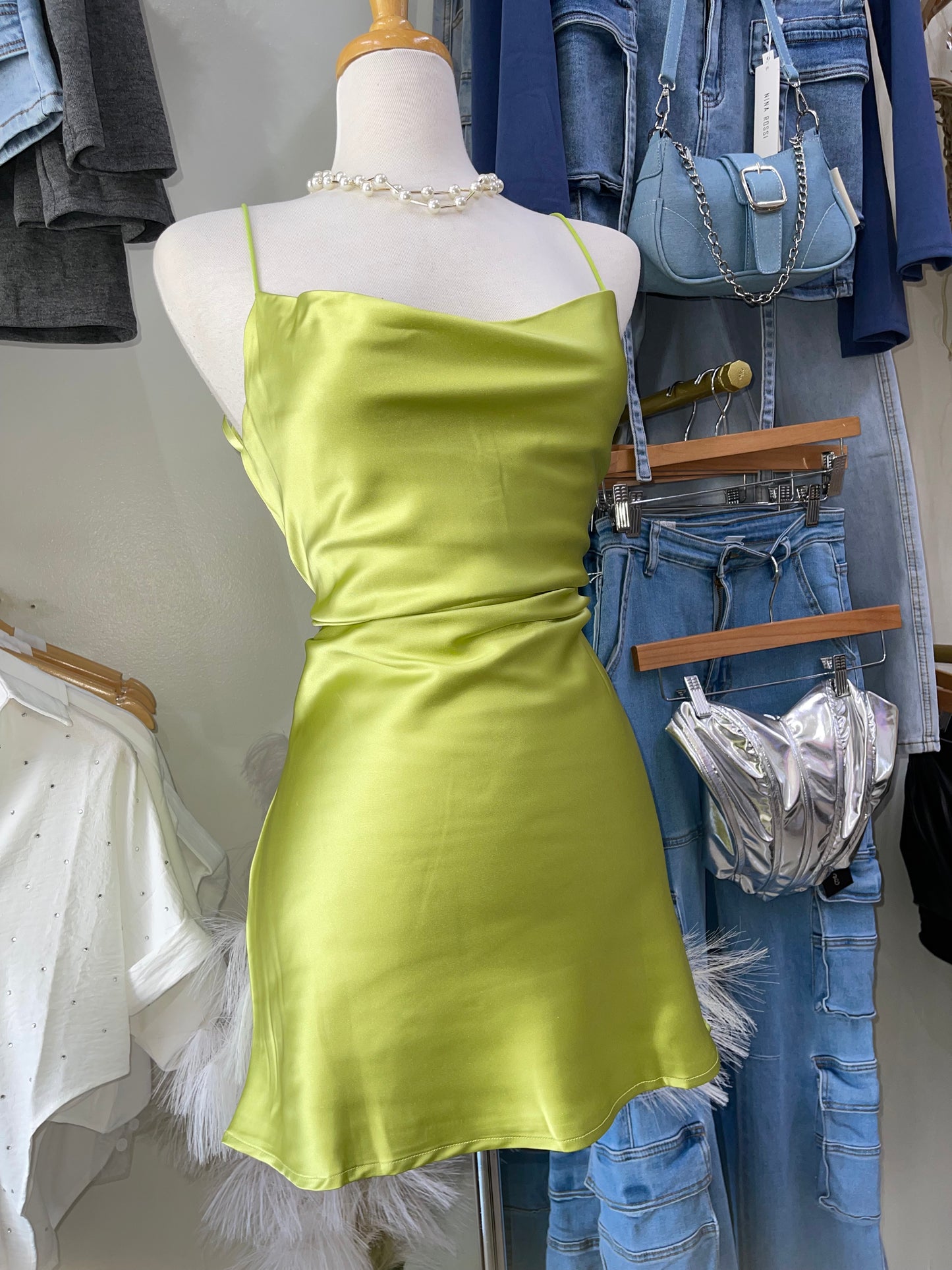 Lime Satin Dress