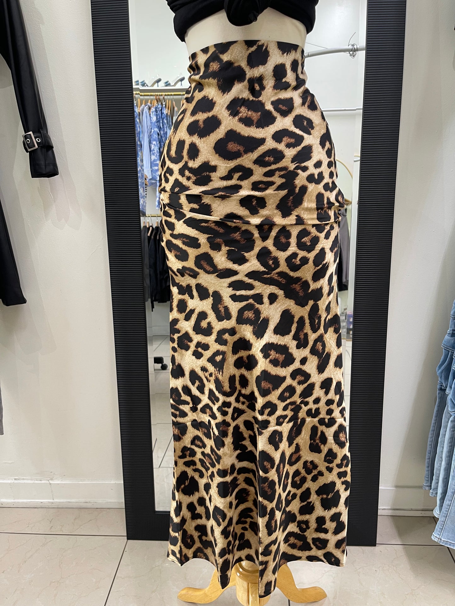 Satin Maxi Leopard Skirt