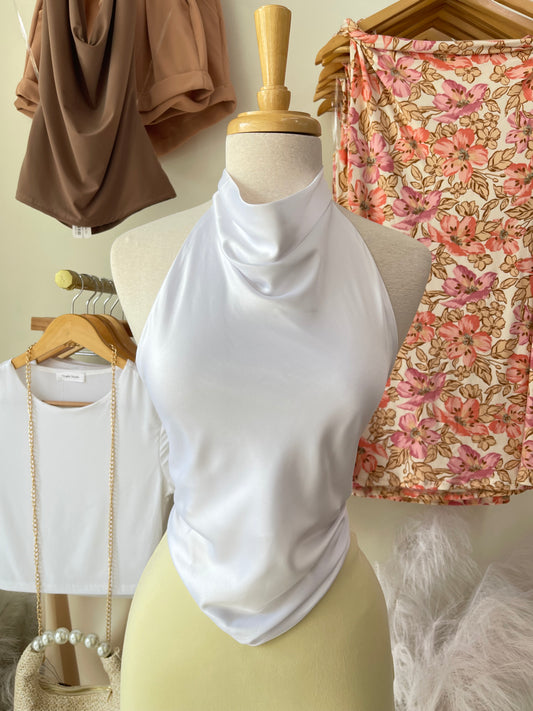 White Satin Cowl Neck Top 🤍