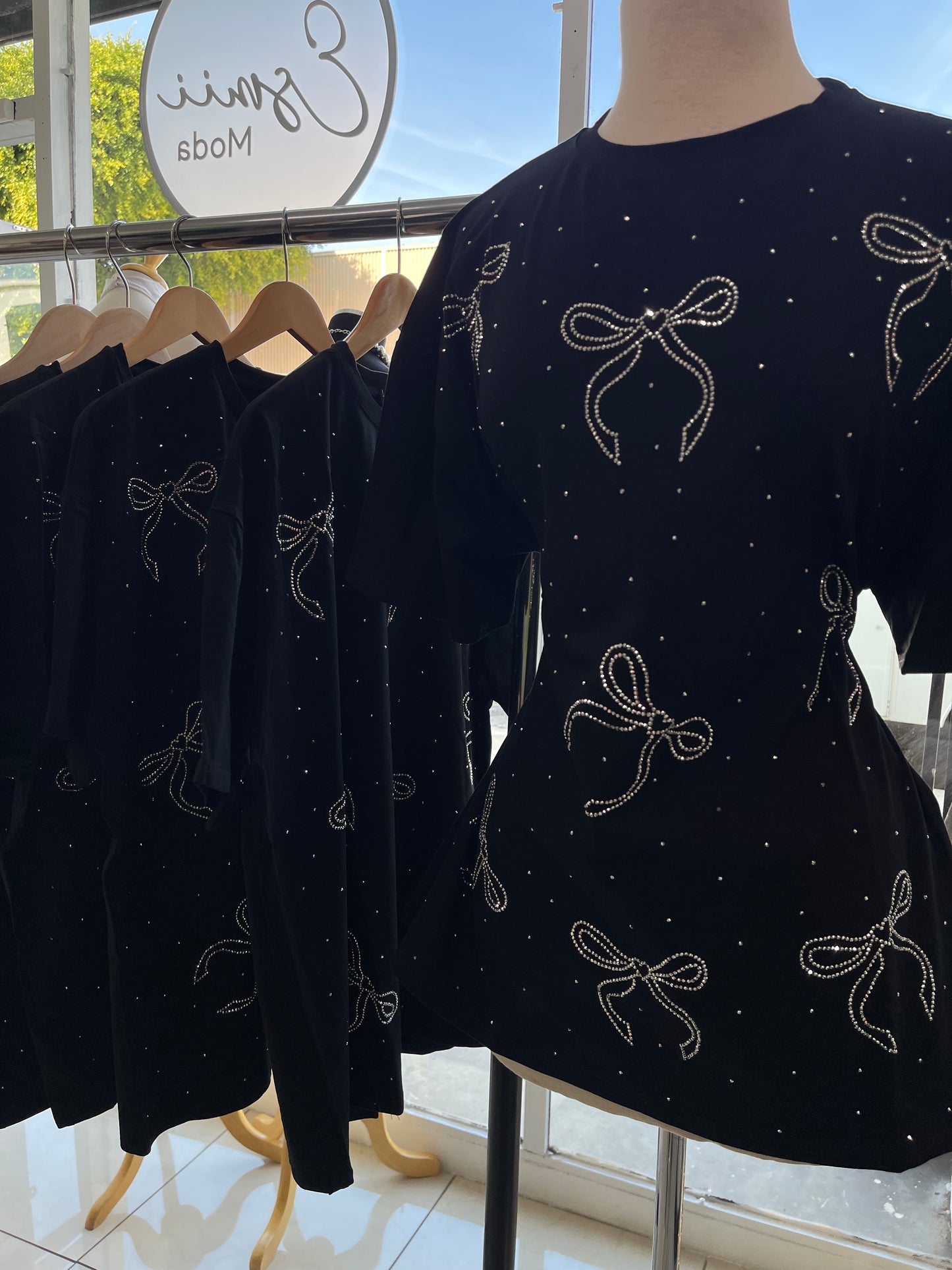 Oversized Rhinestone Bow Tee