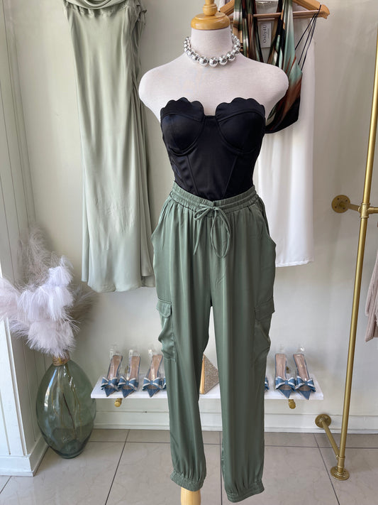 Summer Olive Satin Bottoms