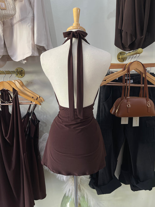 Zahra Brown Halter Dress 🤎