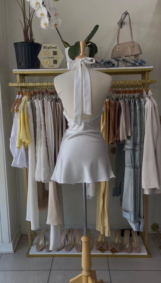 White Satin Bow Dress