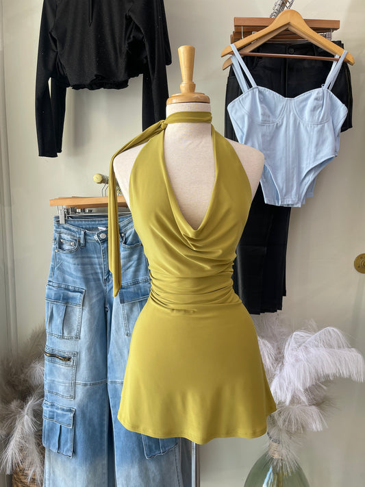 Zahra Olive Halter Dress 🍸
