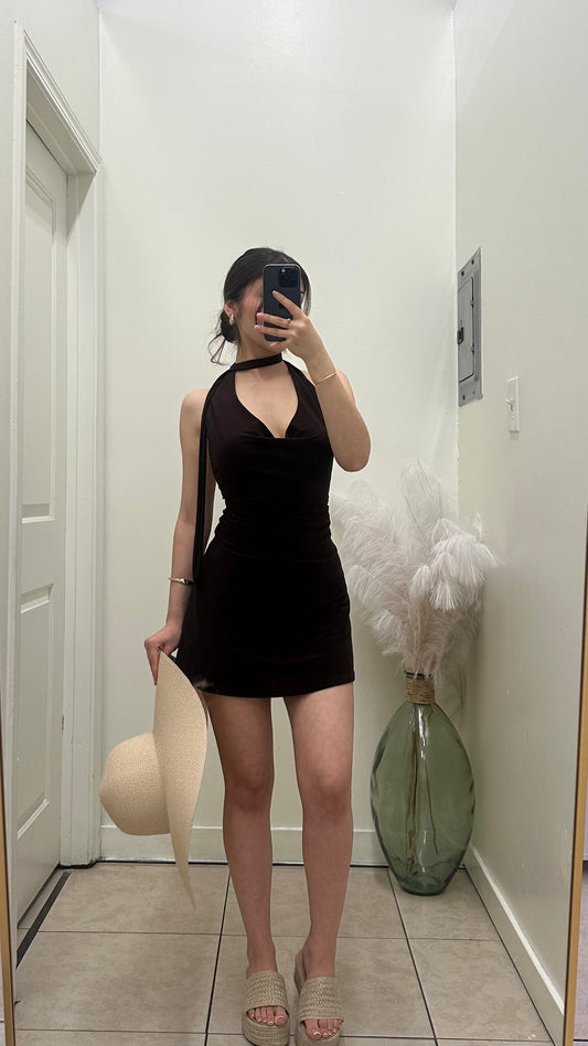 Zahra Brown Halter Dress 🤎