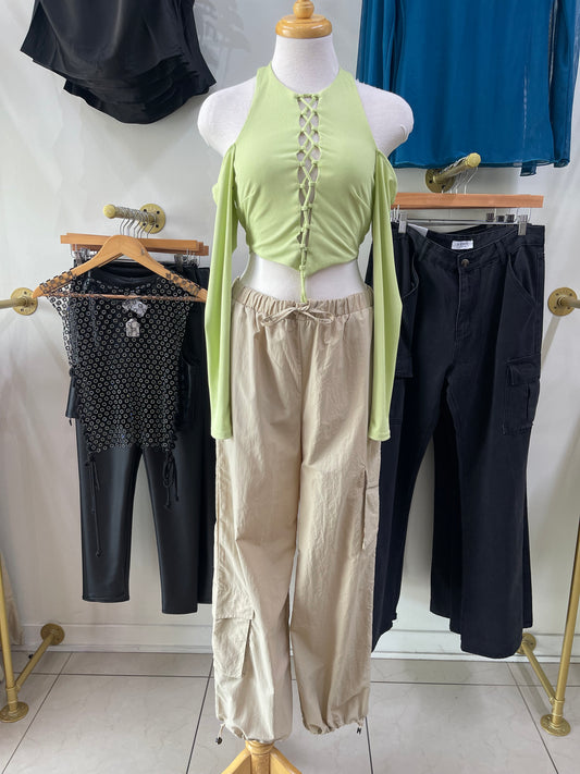 Beige Cargo Baggy Bottoms