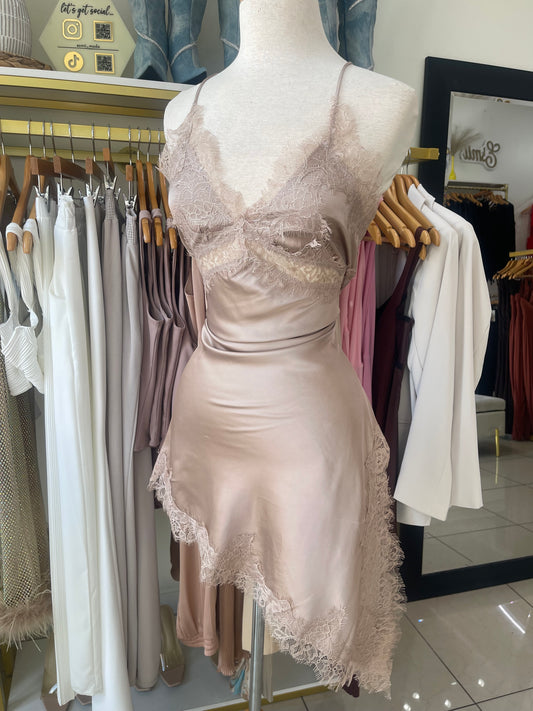 Beige Satin Lace Dress