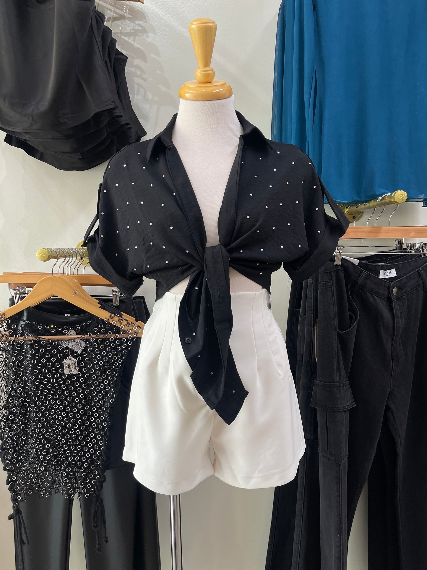 Black Rhinestone Summer Top