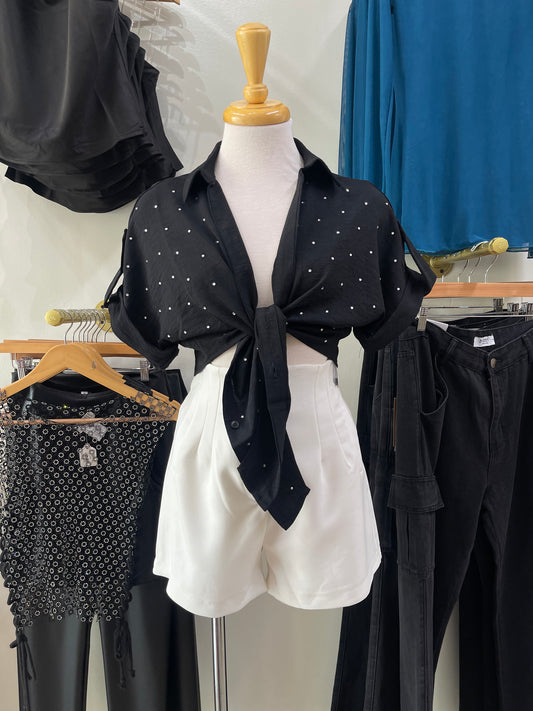 Black Rhinestone Summer Top