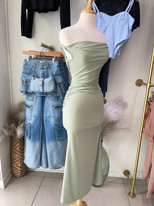 Zahra Off Shoulder Mint Dress