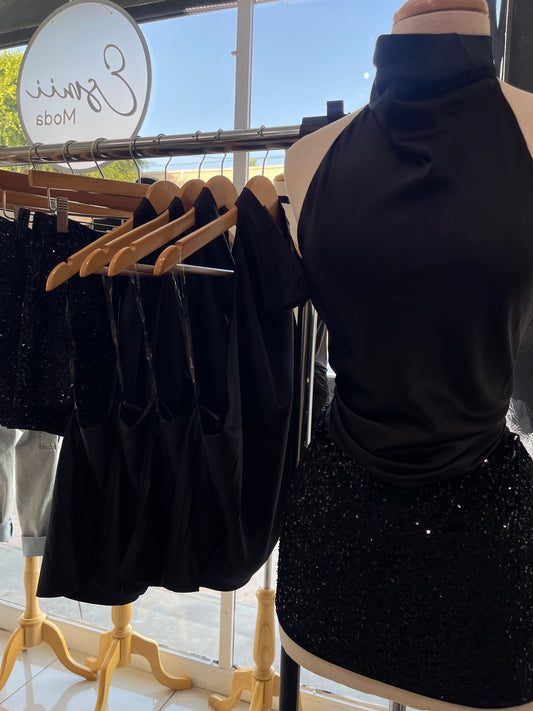 Black Sequin Micro Skirt