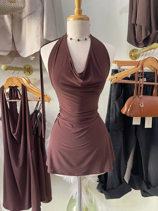 Zahra Brown Halter Dress 🤎