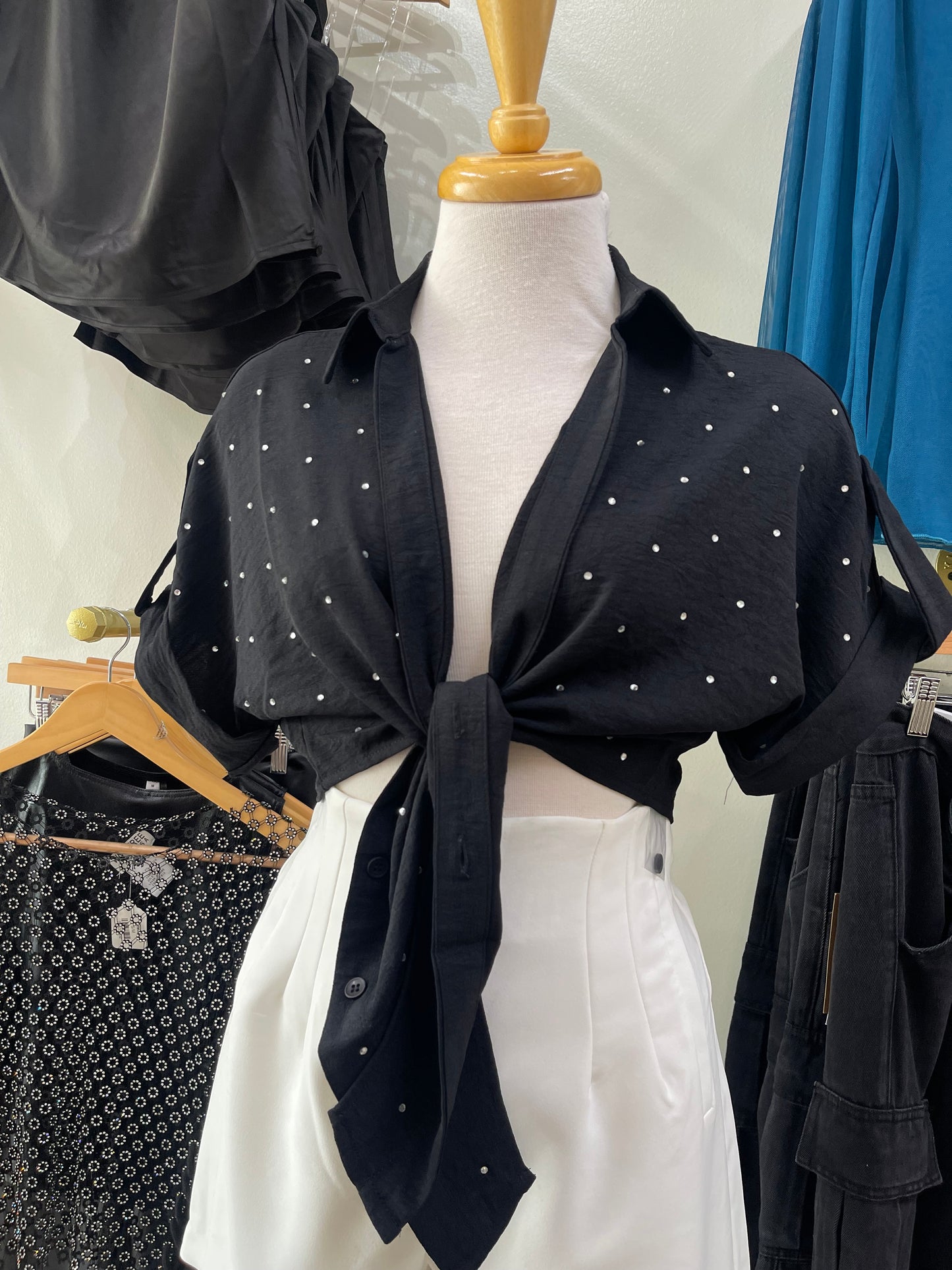 Black Rhinestone Summer Top