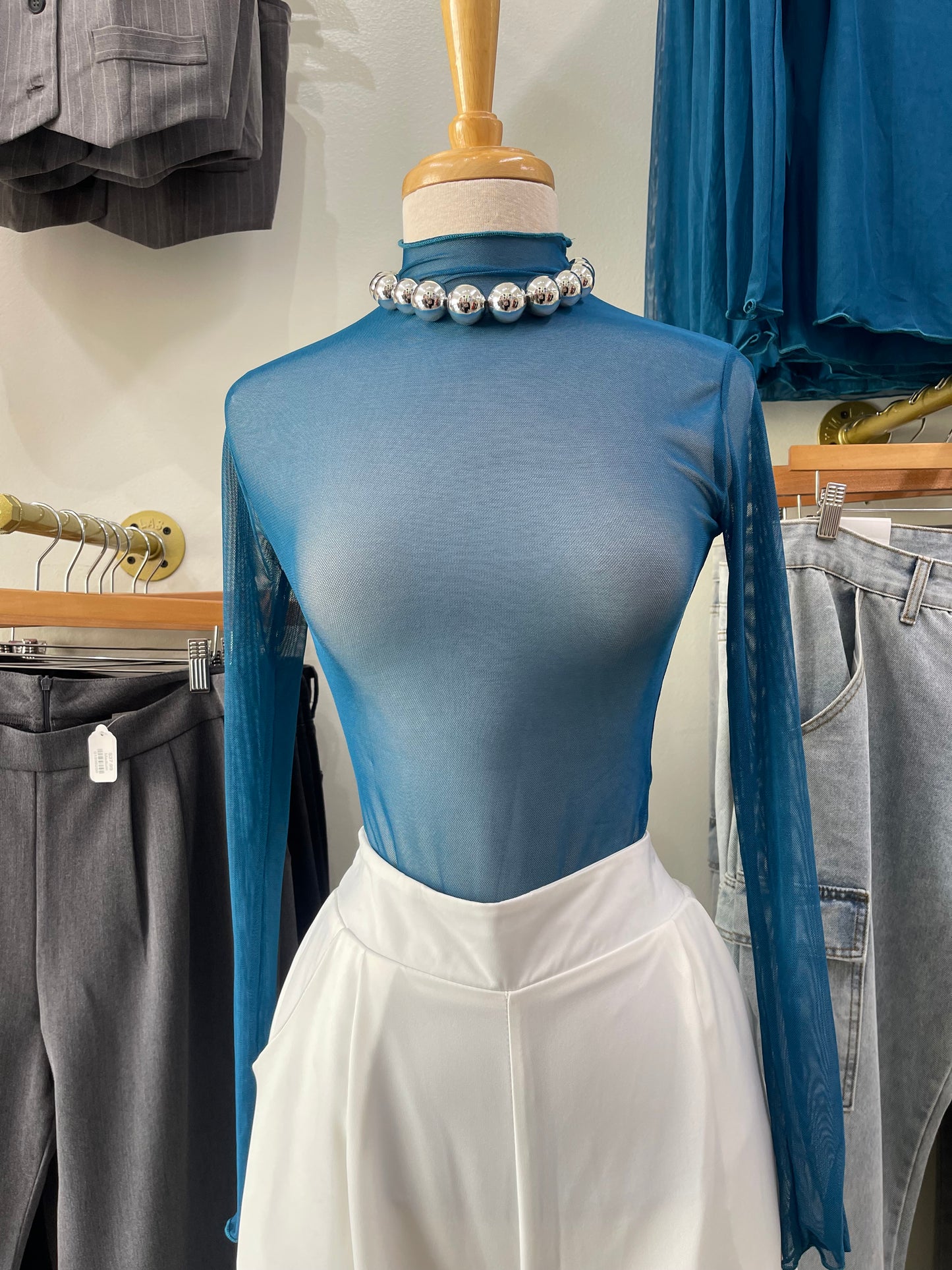 Teal mesh top