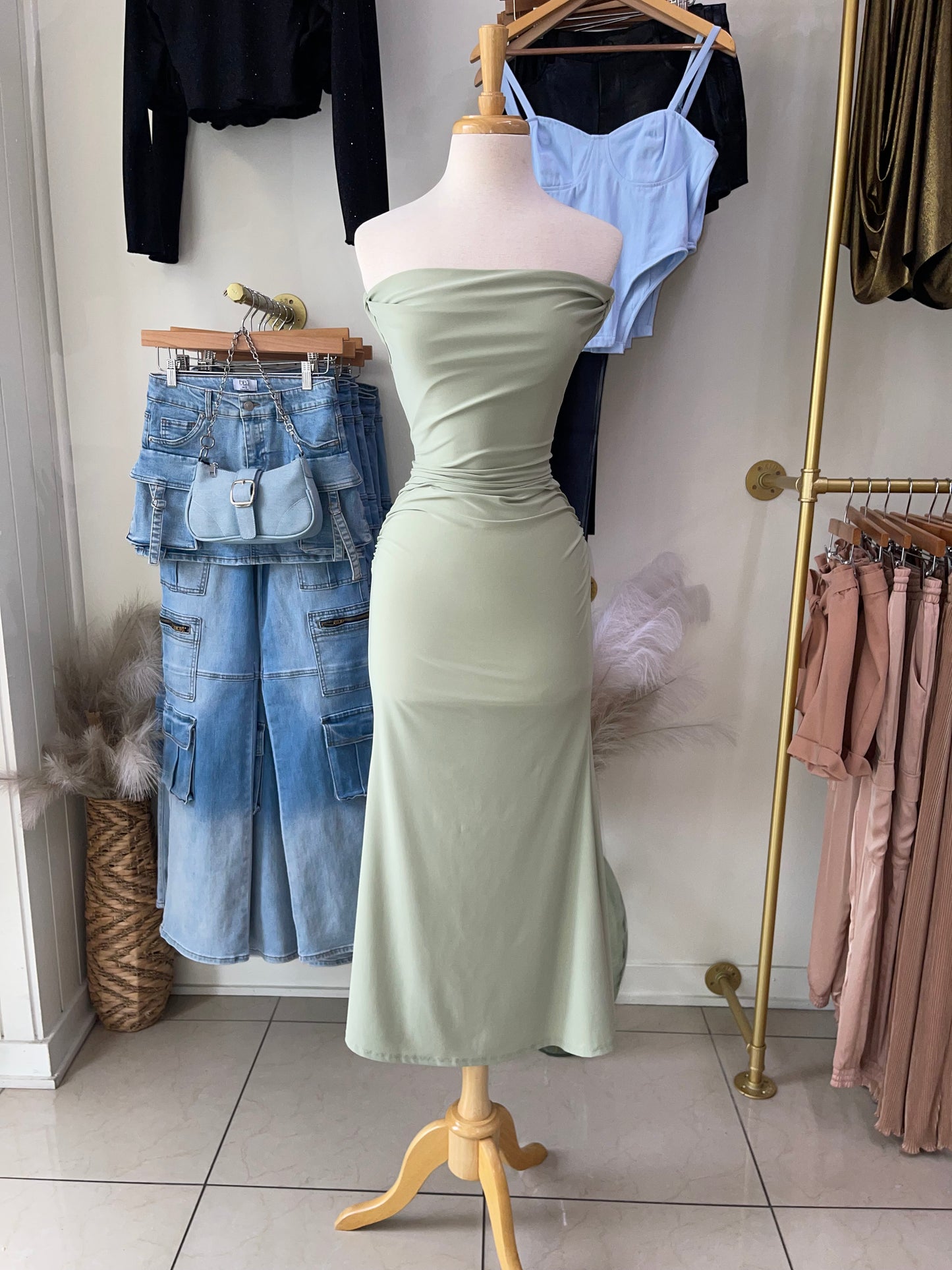 Zahra Off Shoulder Mint Dress
