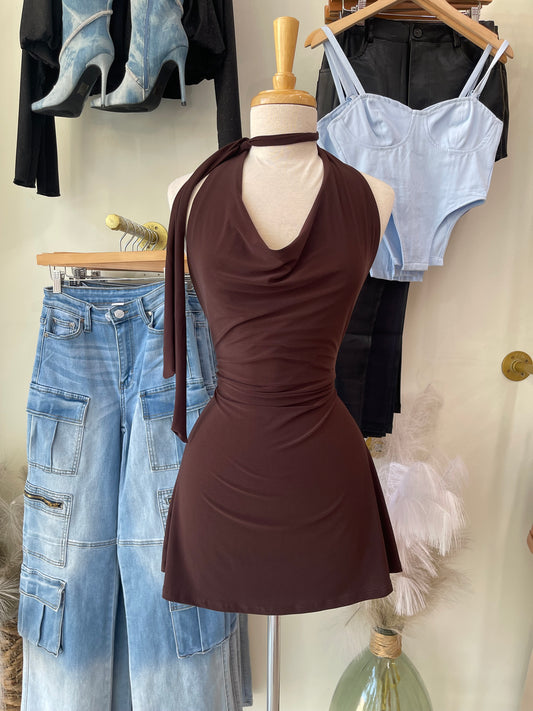 Zahra Brown Halter Dress 🤎