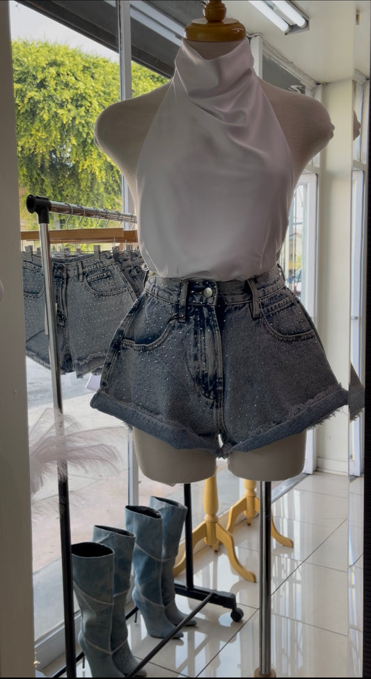 Flared Rhinestone Shorts