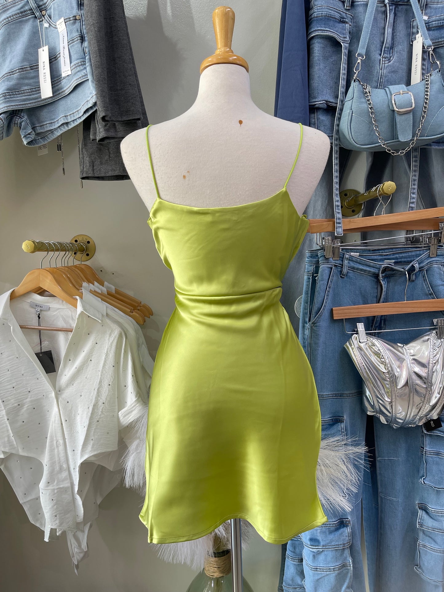 Lime Satin Dress
