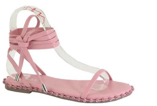 Pink Lace Up Sandals - esmiimoda
